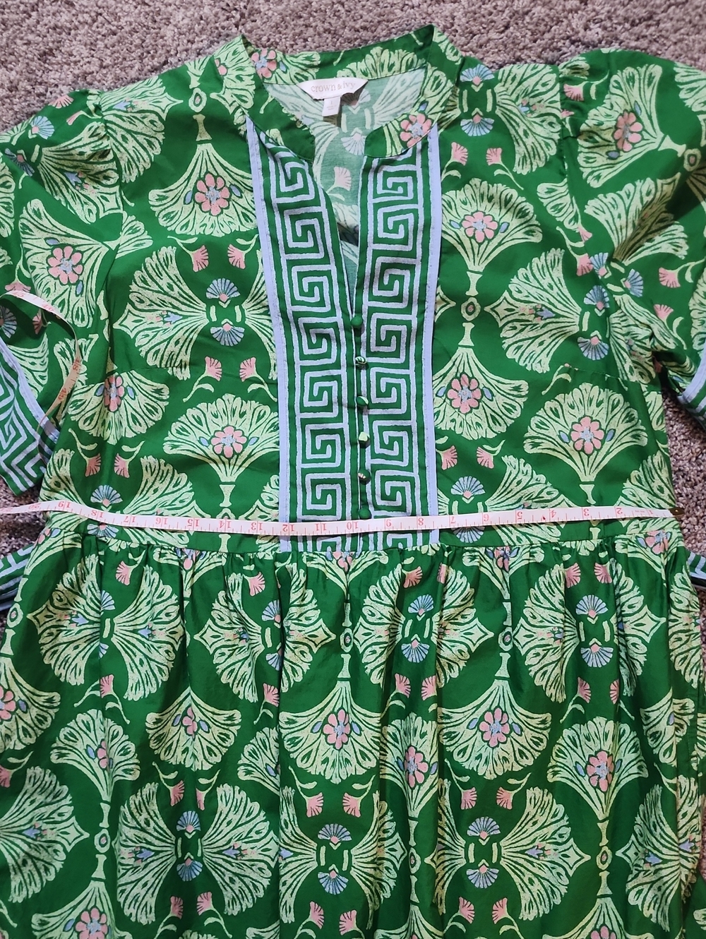 Crown And Ivy Green And Blue Print Dress Size L - Picture 11 of 12